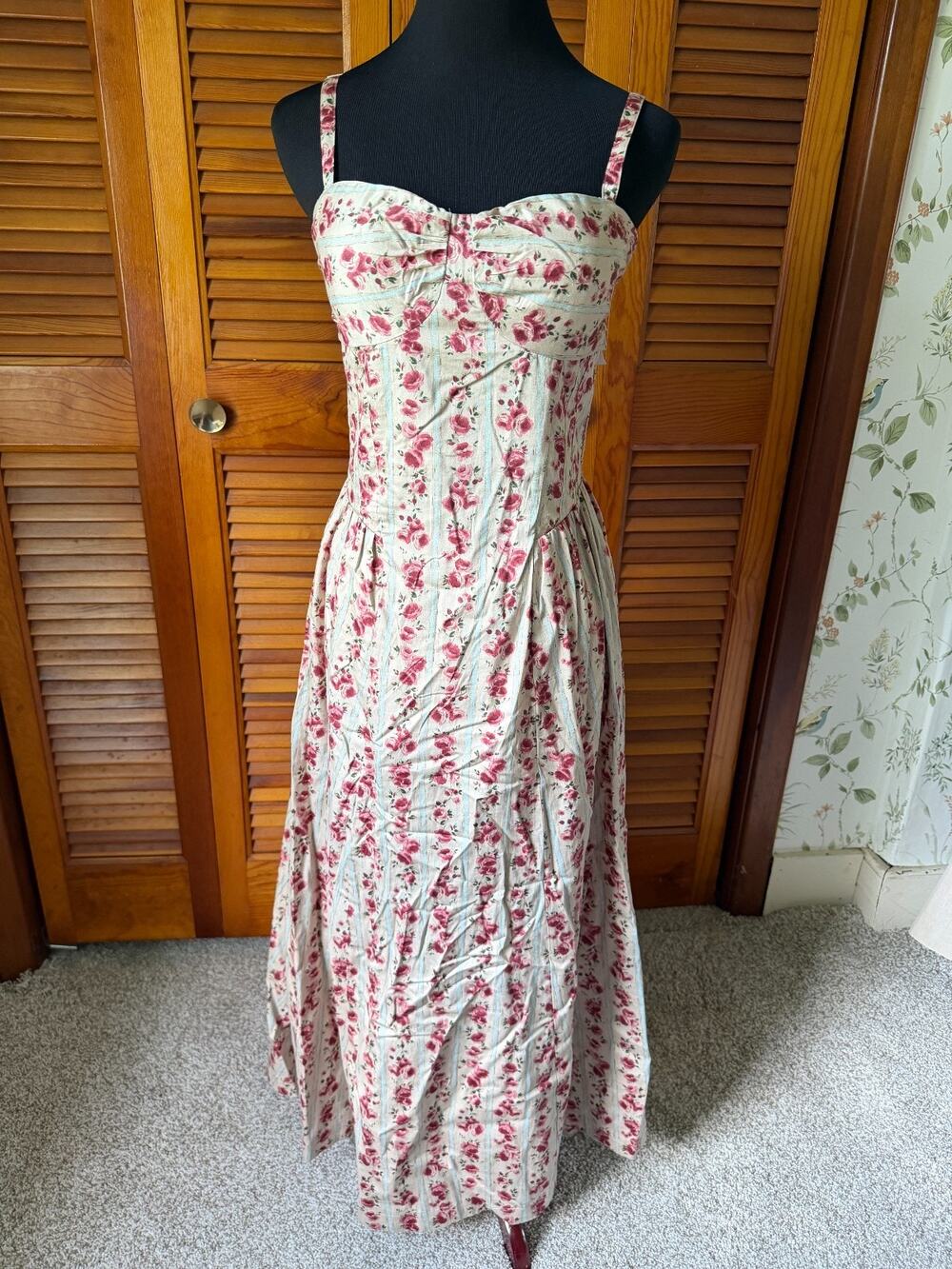 NWT Abercrombie & Fitch Pink Cream Rose Floral A-line Sleeveless Dress sz Small